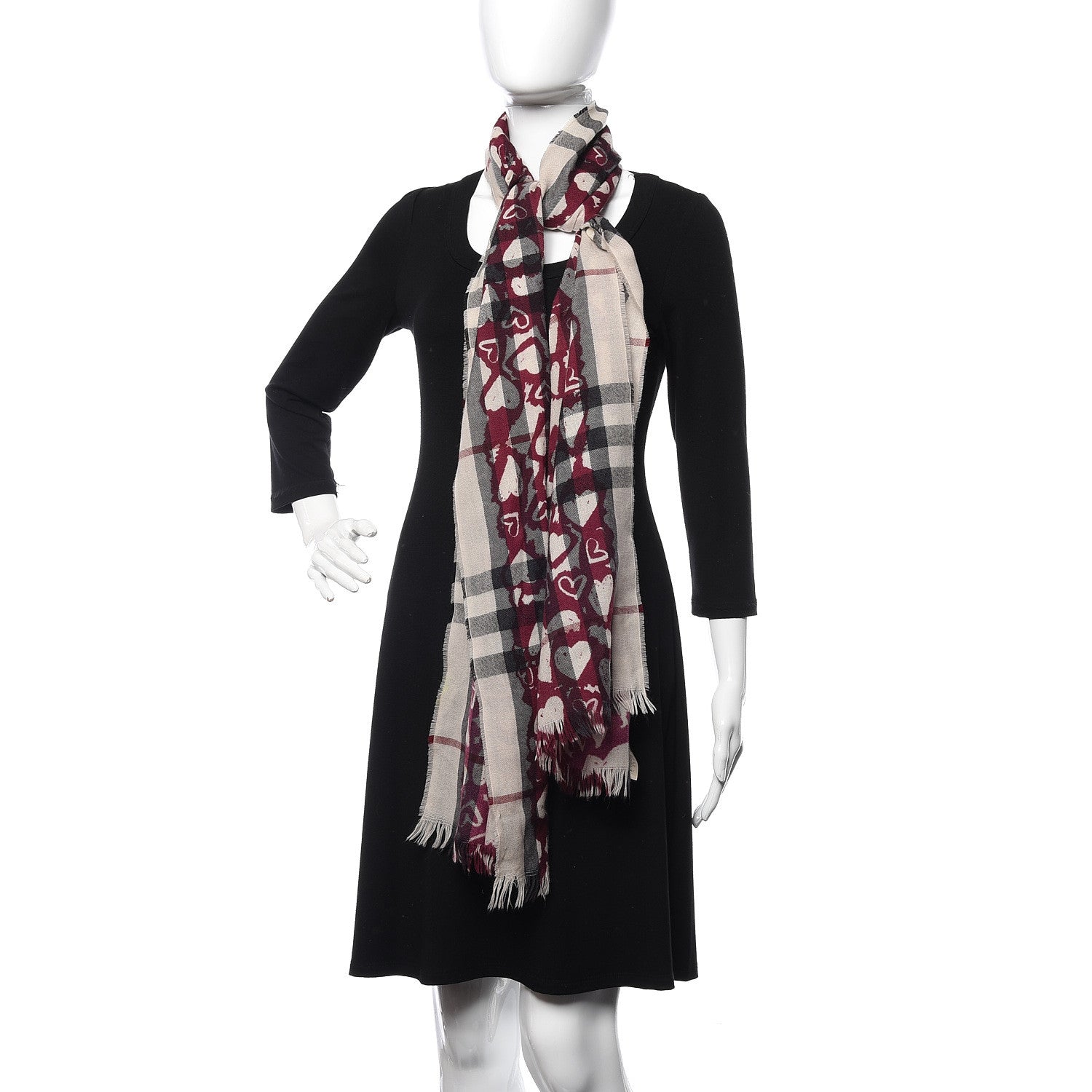 Burberry Wool Cashmere Painted Heart Print Nova Check Lightweight Scarf 2 of 5