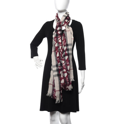 Burberry Wool Cashmere Painted Heart Print Nova Check Lightweight Scarf 2 of 5