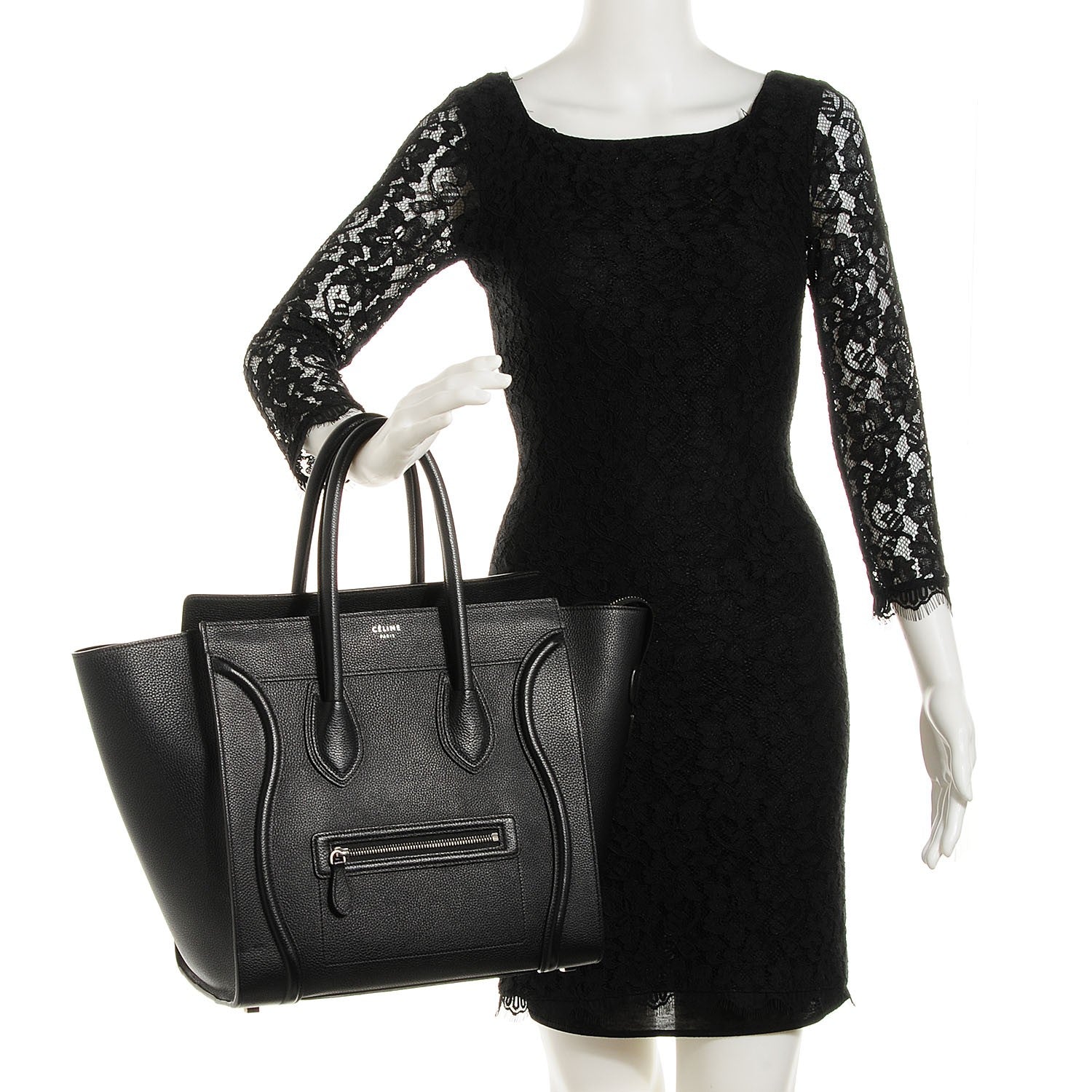 Celine Drummed Calfskin Mini Luggage Black 2 of 8