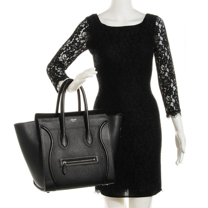 Celine Drummed Calfskin Mini Luggage Black 2 of 8