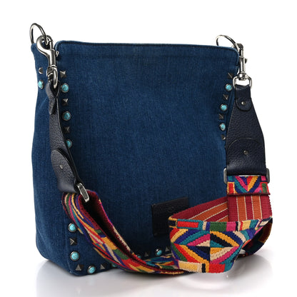 Valentino Garavani Denim Small Guitar Strap Rockstud Rolling Flip-Lock Messenger Bag Blue 3 of 8