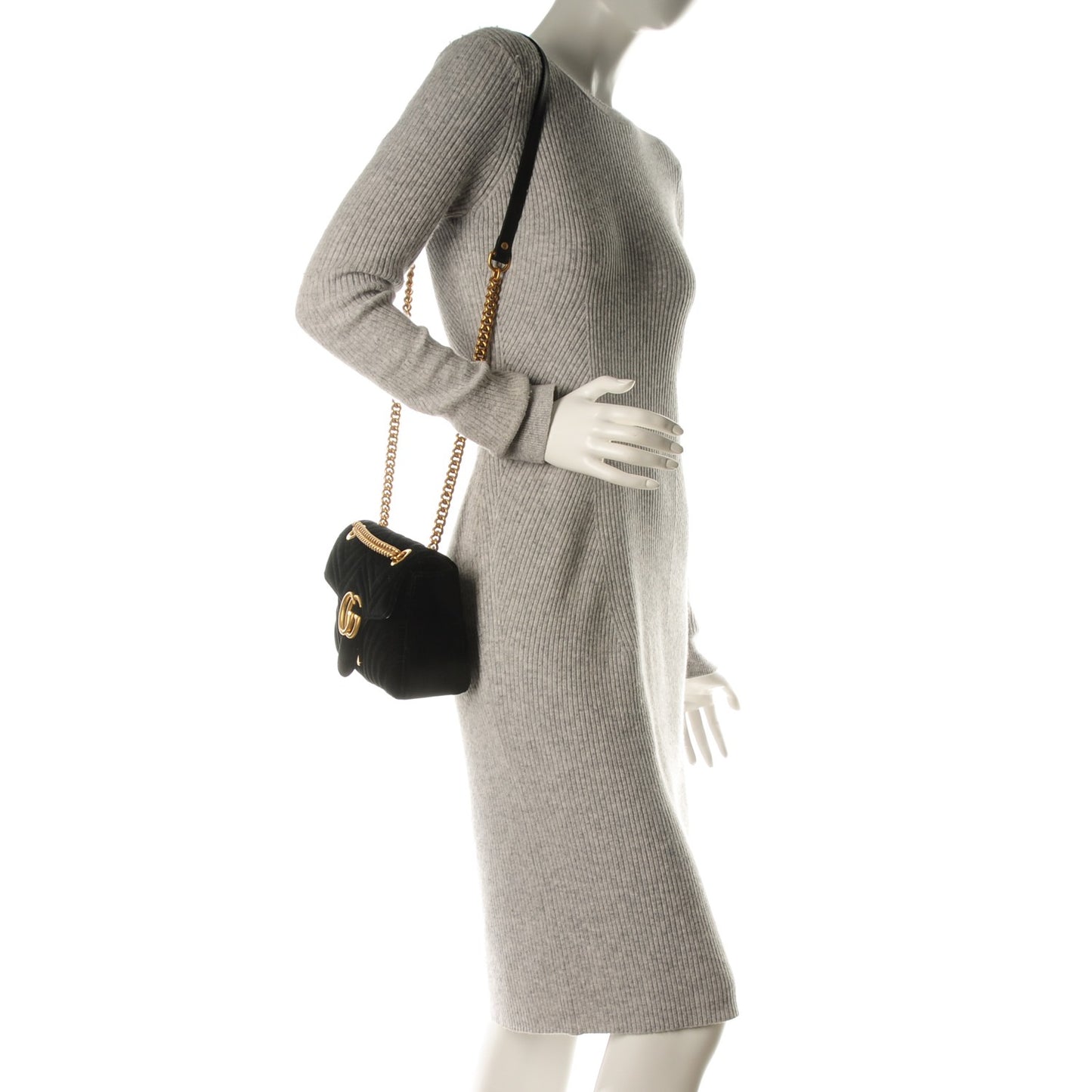 Velvet Matelasse Small GG Marmont Shoulder Bag Black