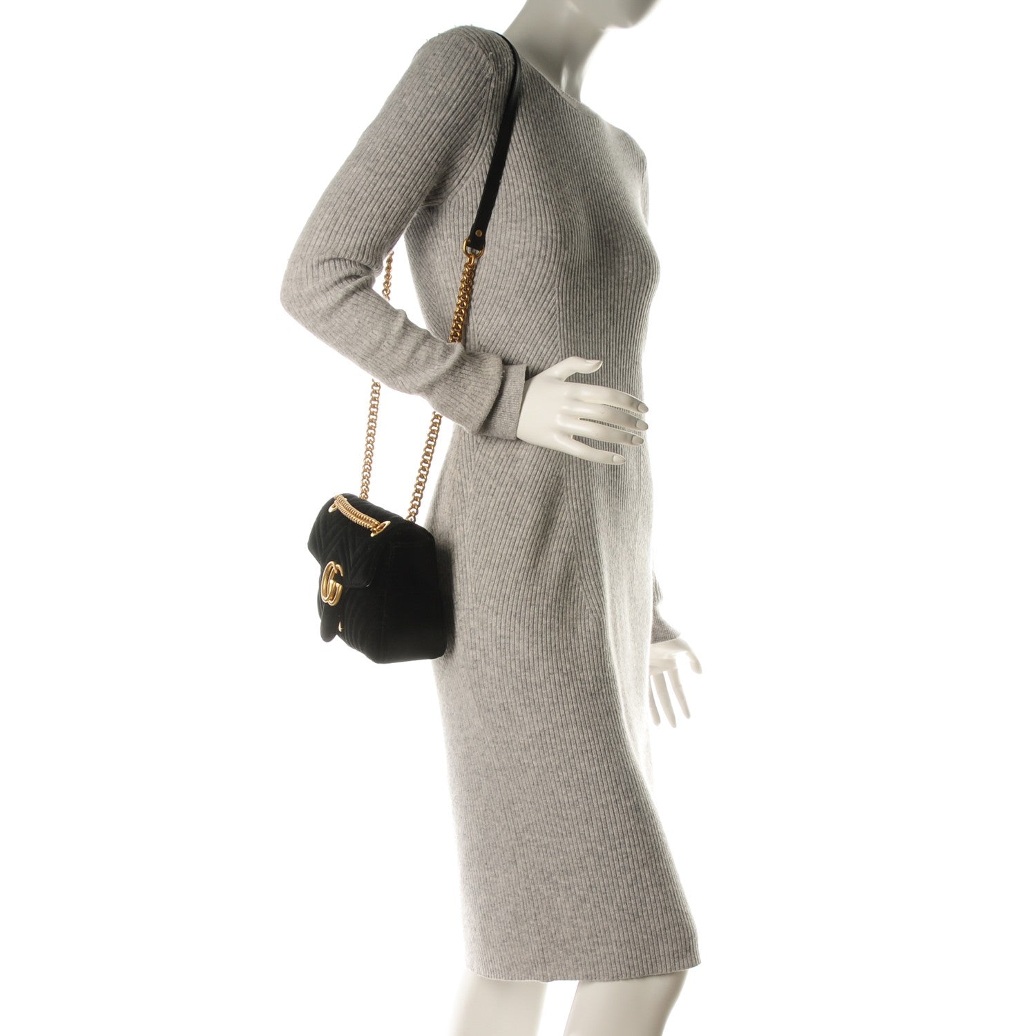 Gucci Velvet Matelasse Small GG Marmont Shoulder Bag Black 2 of 7