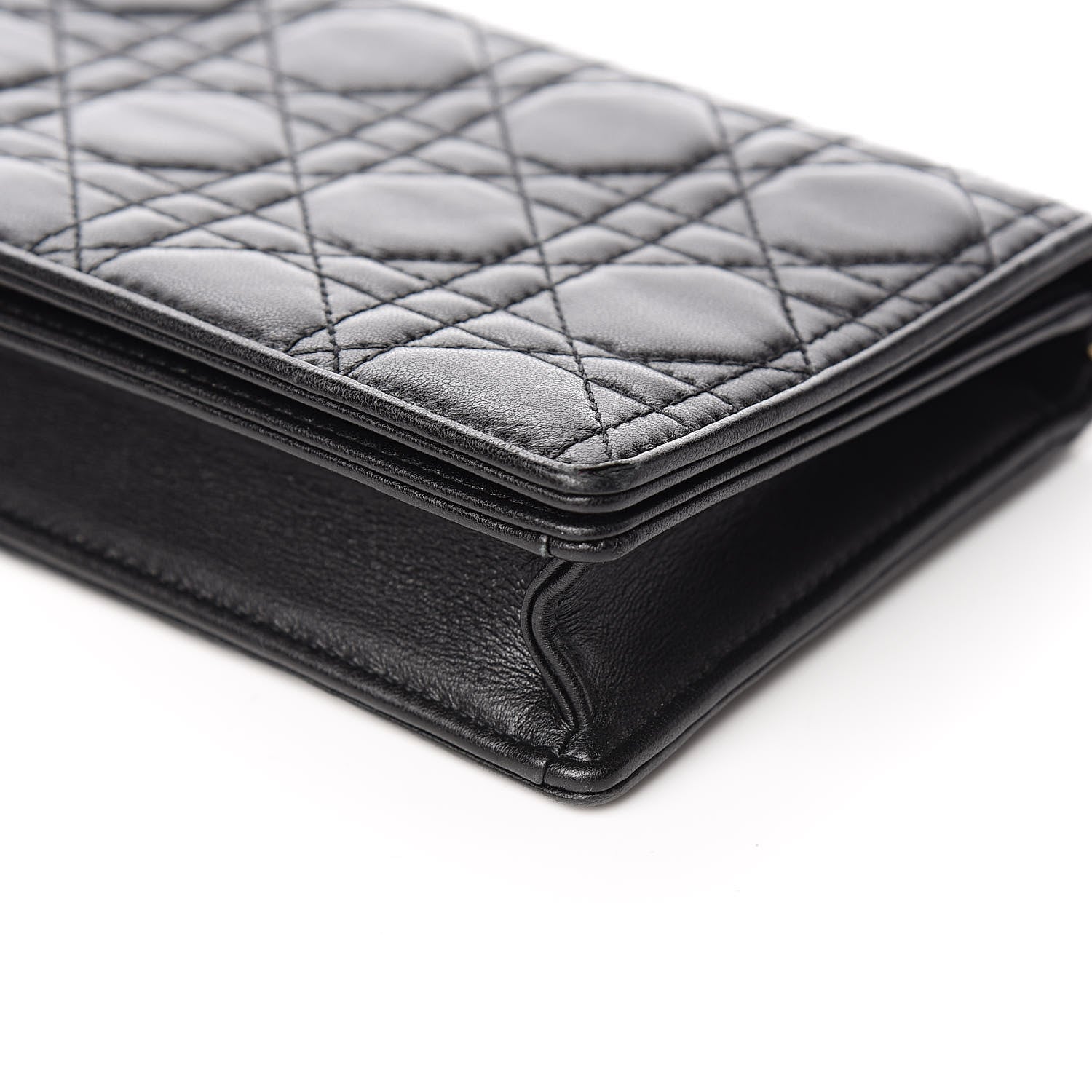 Christian Dior Lambskin Cannage Lady Dior Chain Wallet Black 10 of 11