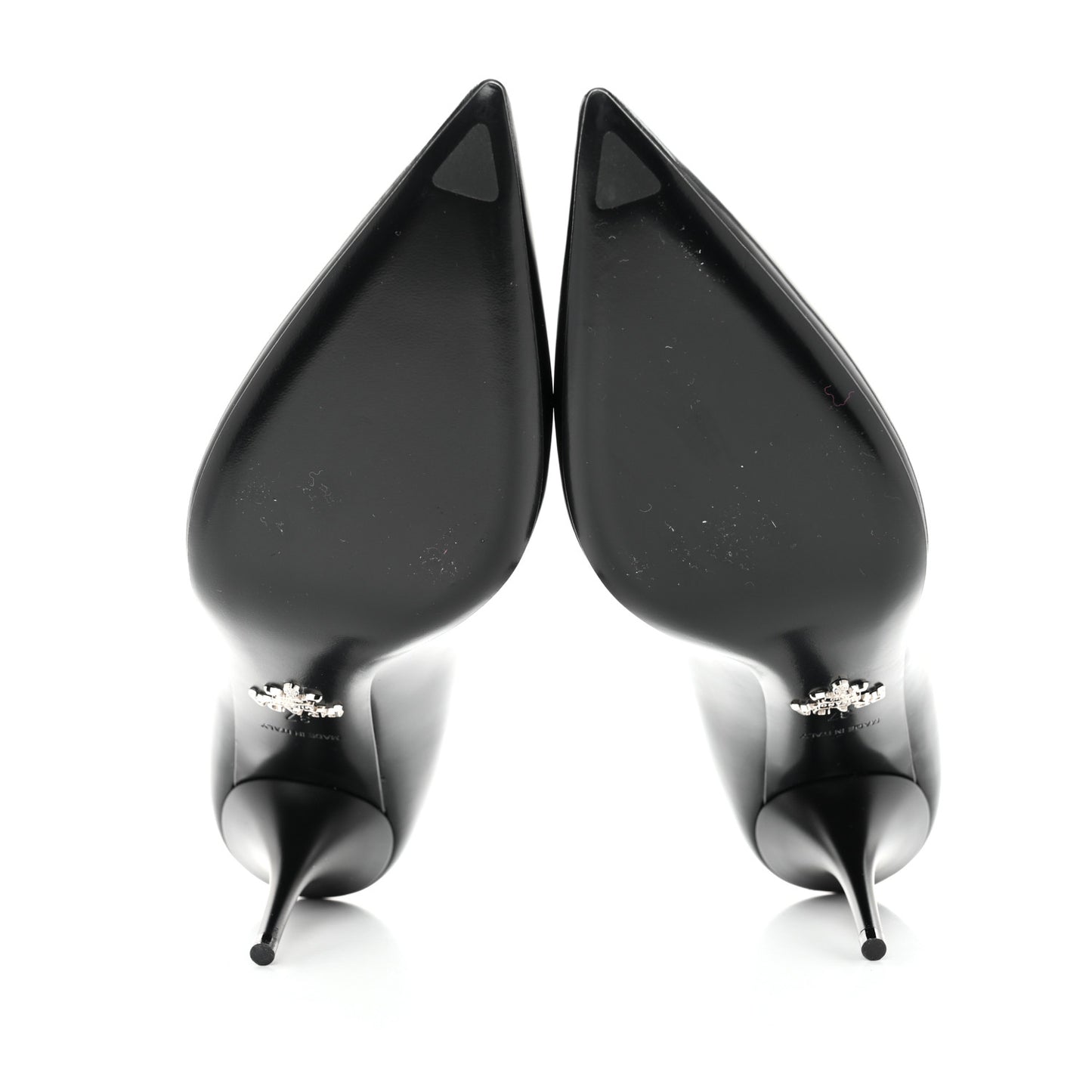 Spazzolato Metal Triangle Logo Pointed Toe Pumps 37 Black