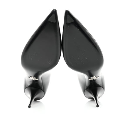 Prada Spazzolato Metal Triangle Logo Pointed Toe Pumps 37 Black 5 of 7