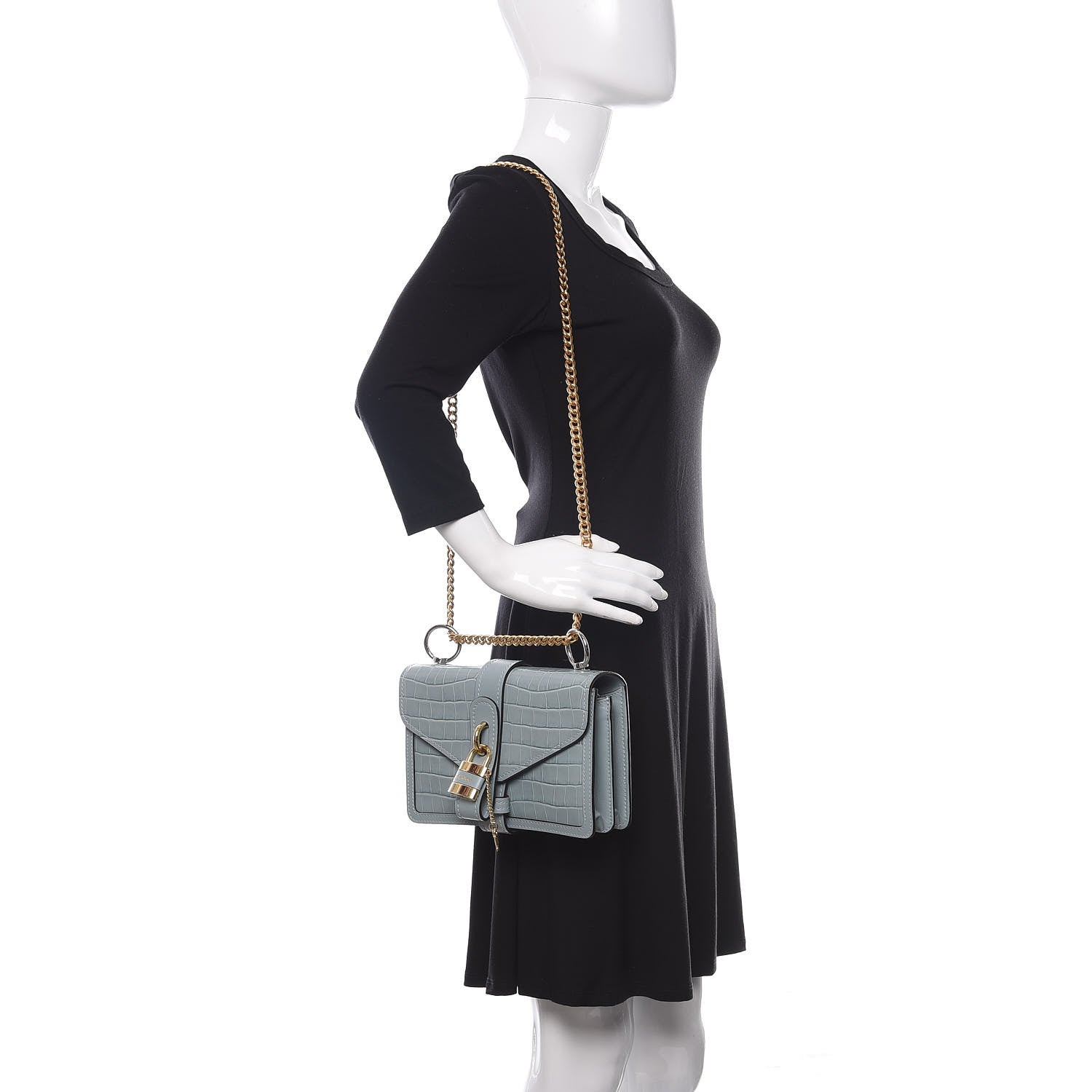 Chloe Calfskin Crocodile Embossed Aby Chain Shoulder Bag Faded Blue 2 of 9