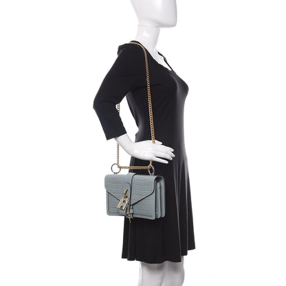 Chloe Calfskin Crocodile Embossed Aby Chain Shoulder Bag Faded Blue 2 of 9