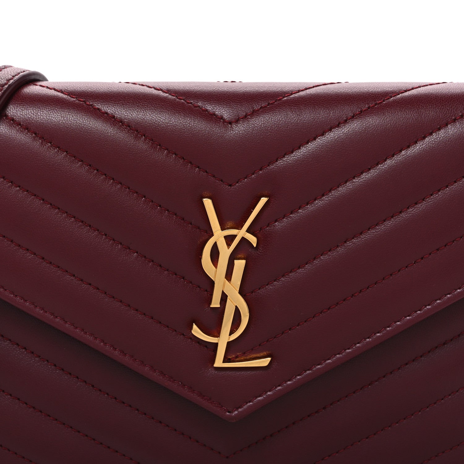 Saint Laurent Calfskin Matelasse Chevron Monogram Envelope Chain Wallet Rouge Merlot 8 of 11