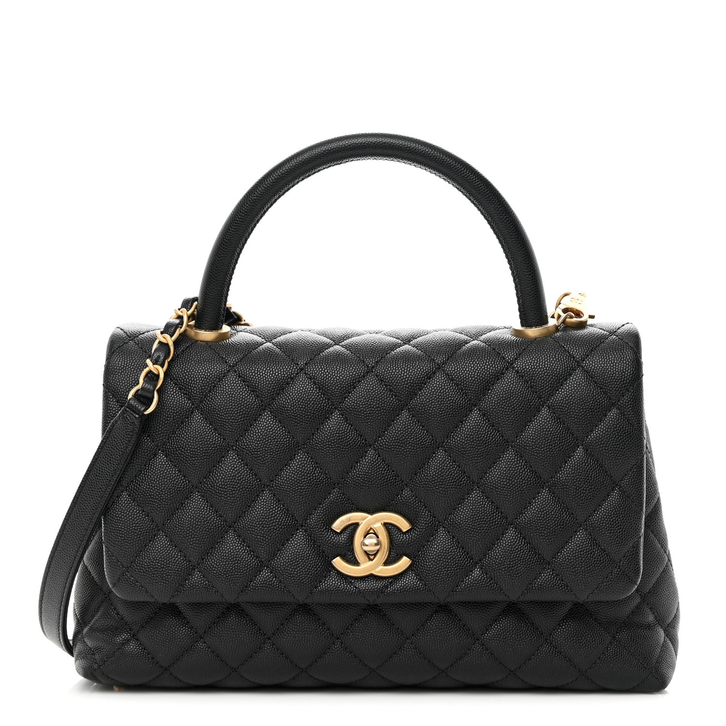 Caviar Quilted Small Coco Handle Flap Black