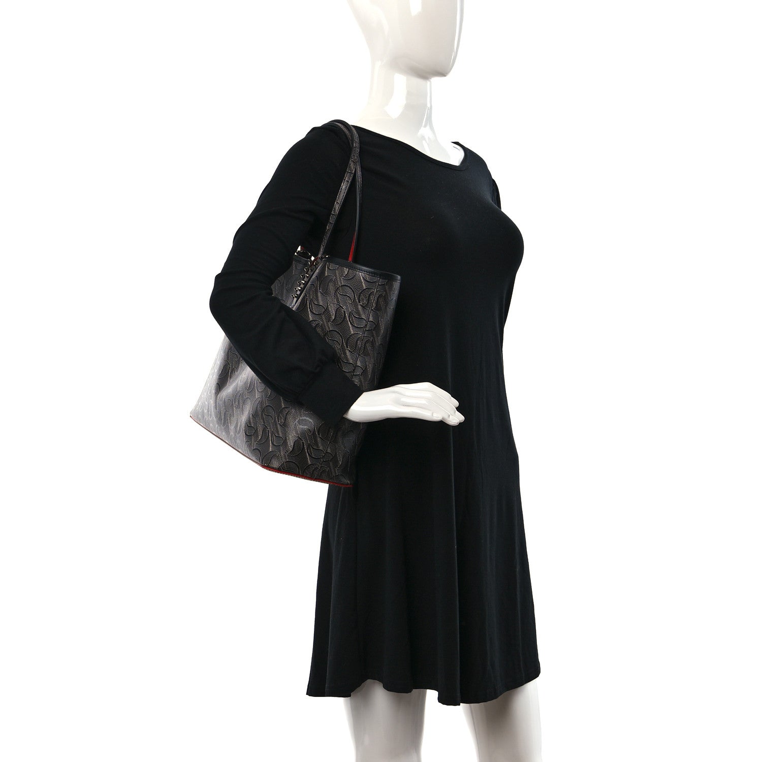Christian Louboutin Toile Monogram Calfskin Printed Spikes East West Cabata Tote Black 2 of 9