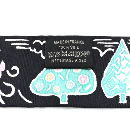Hermes Silk Isola Di Primavera Twilly Black Vert Rose 3 of 4