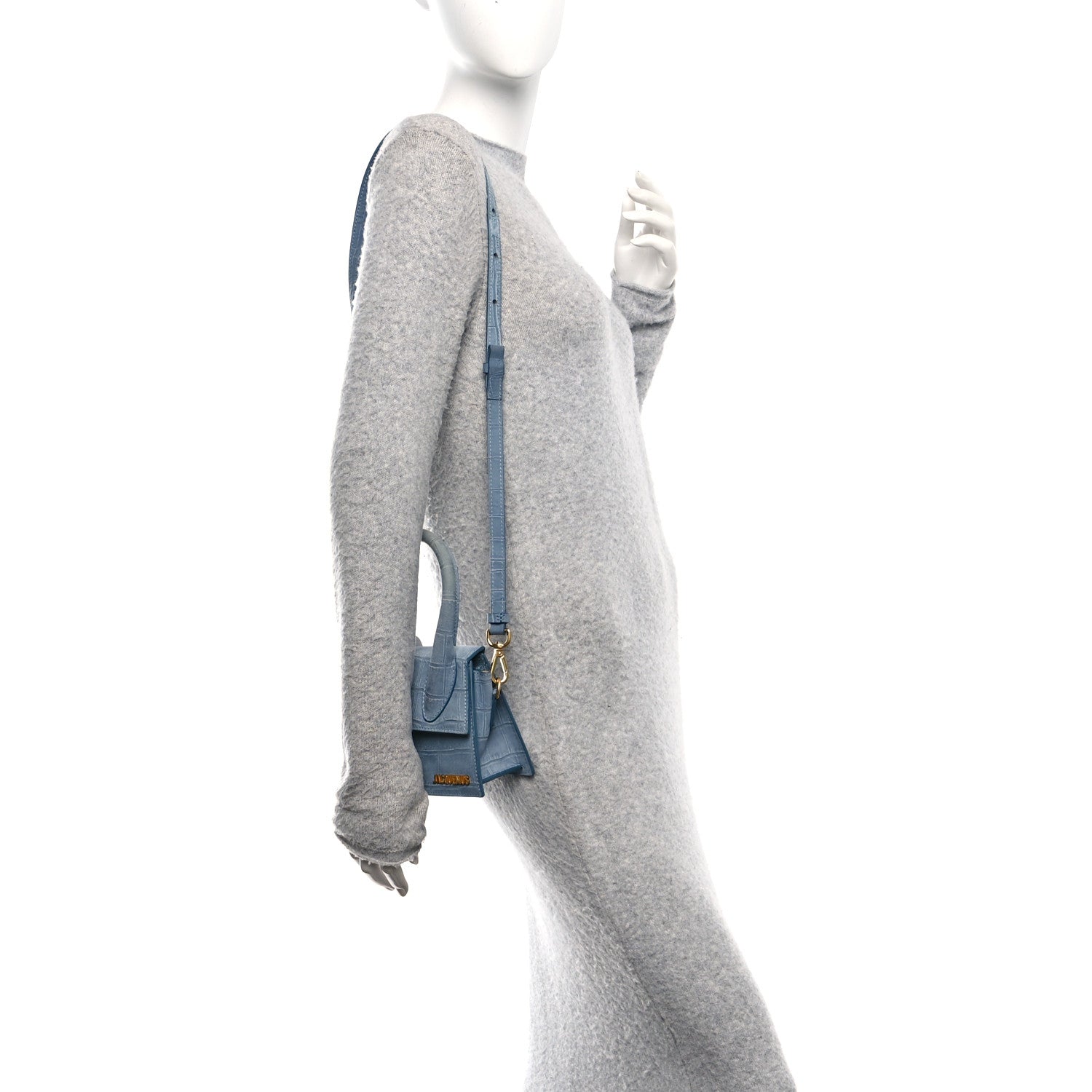 Jacquemus Suede Crocodile Embossed Le Chiquito Moyen Blue 3 of 10