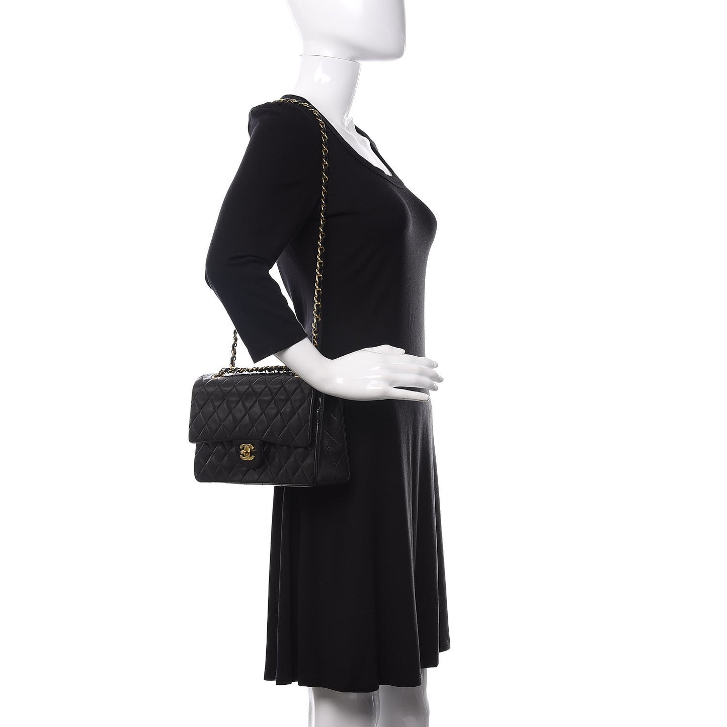 Lambskin Quilted Medium Double Flap Black