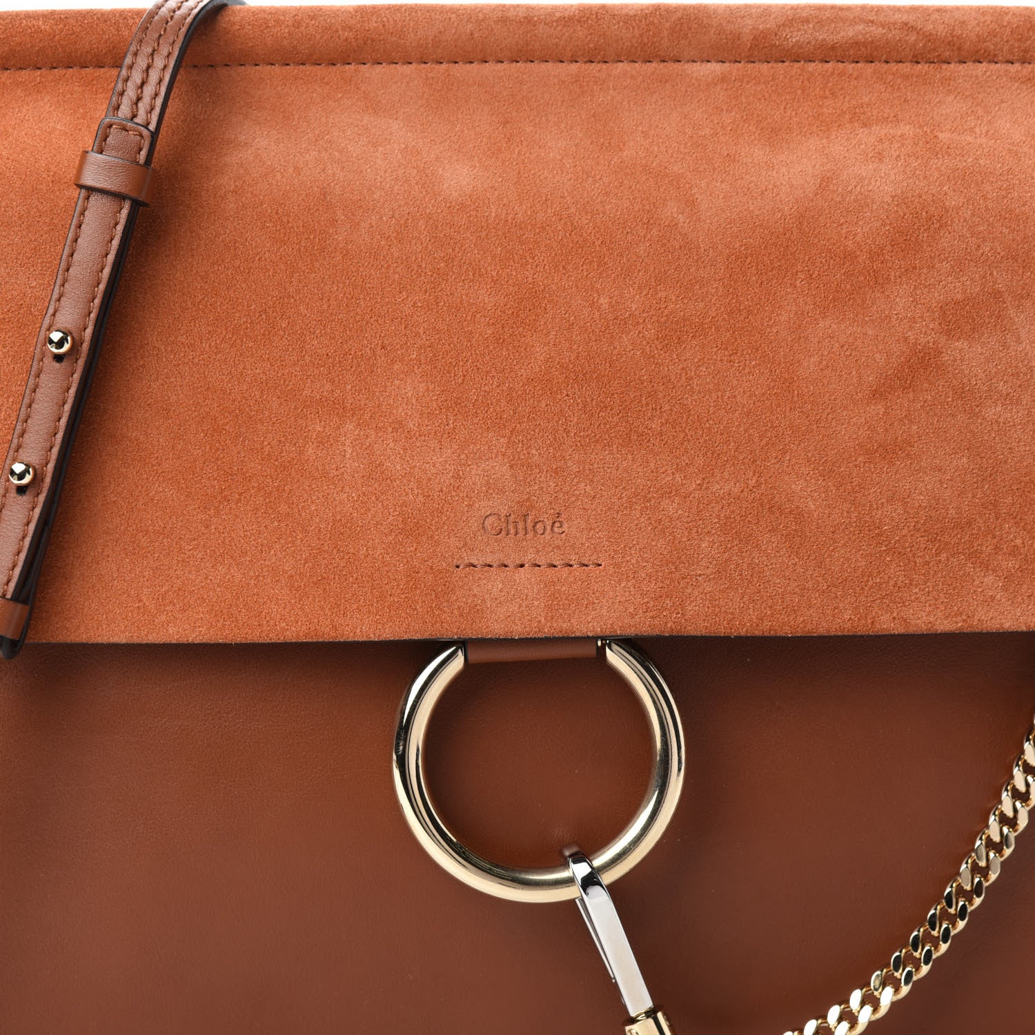 Chloe Suede Calfskin Medium Faye Shoulder Bag Tobacco 10 of 10