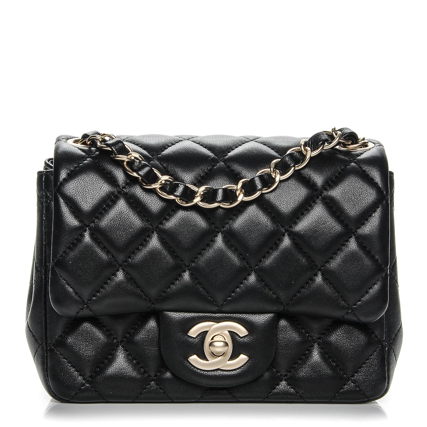 Lambskin Quilted Mini Square Flap Black