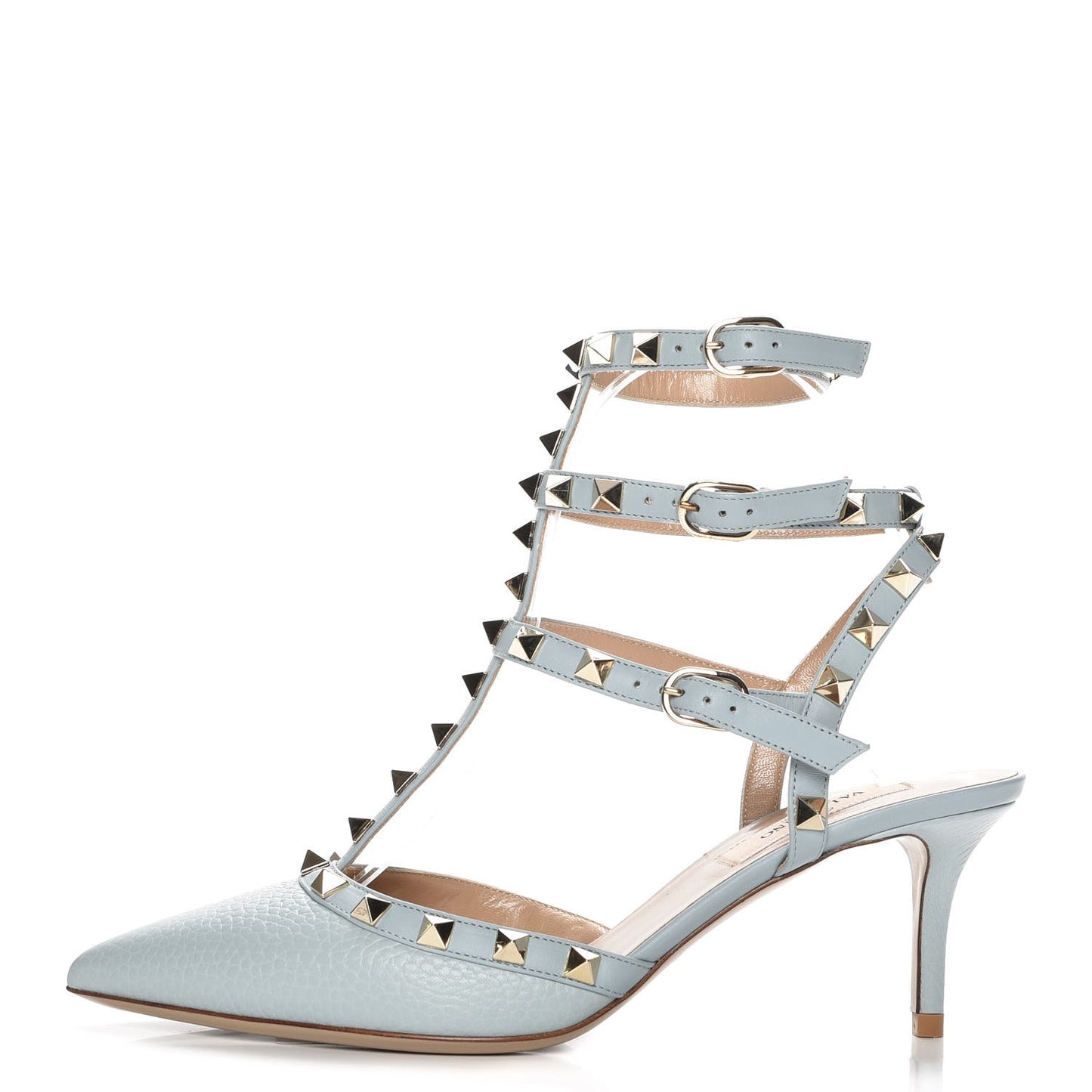 Pebbled Calfskin Rockstud Ankle Strap 65mm Pumps 36.5 Sky Sorbet