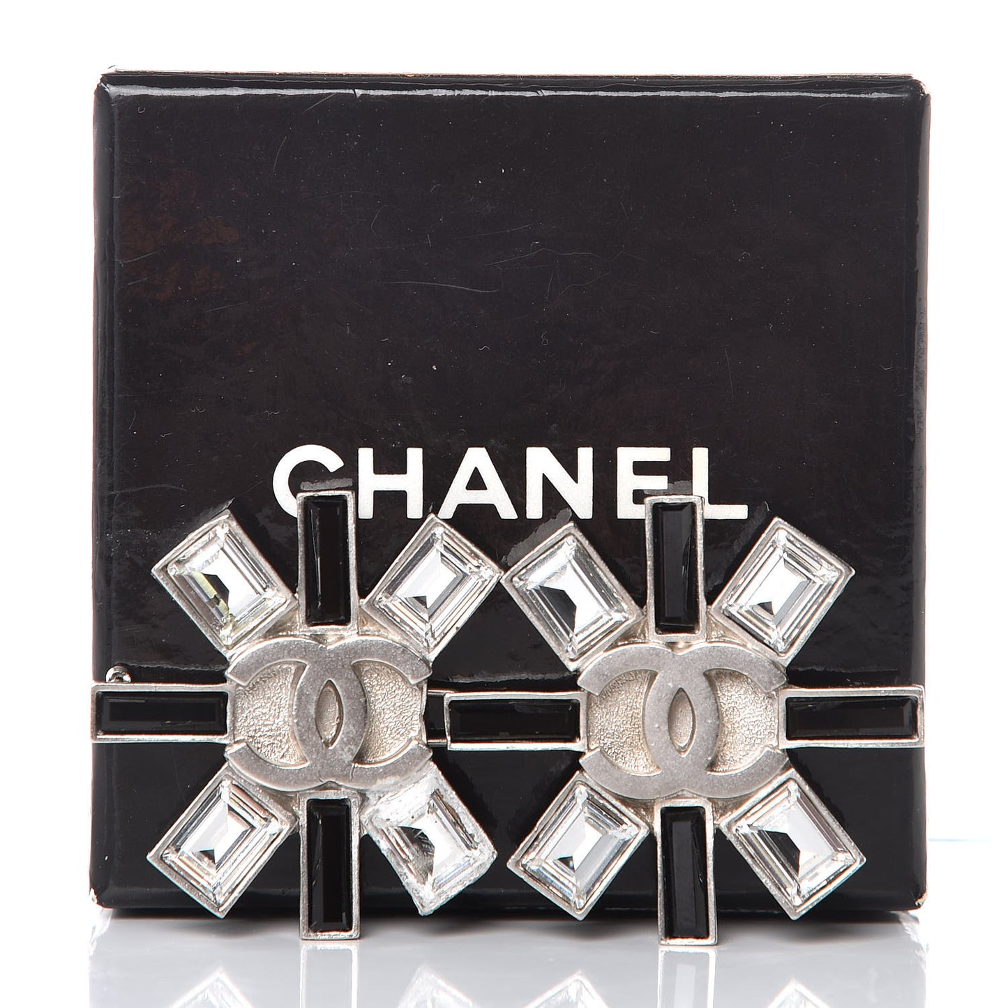 Baguette Crystal CC Double Brooch Black