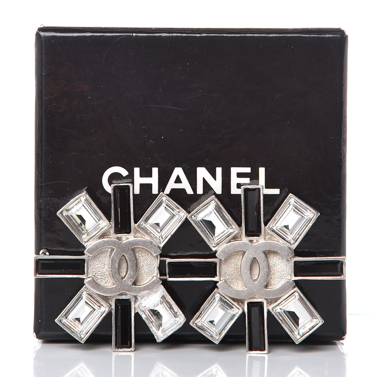 Chanel Baguette Crystal CC Double Brooch Black 8 of 8
