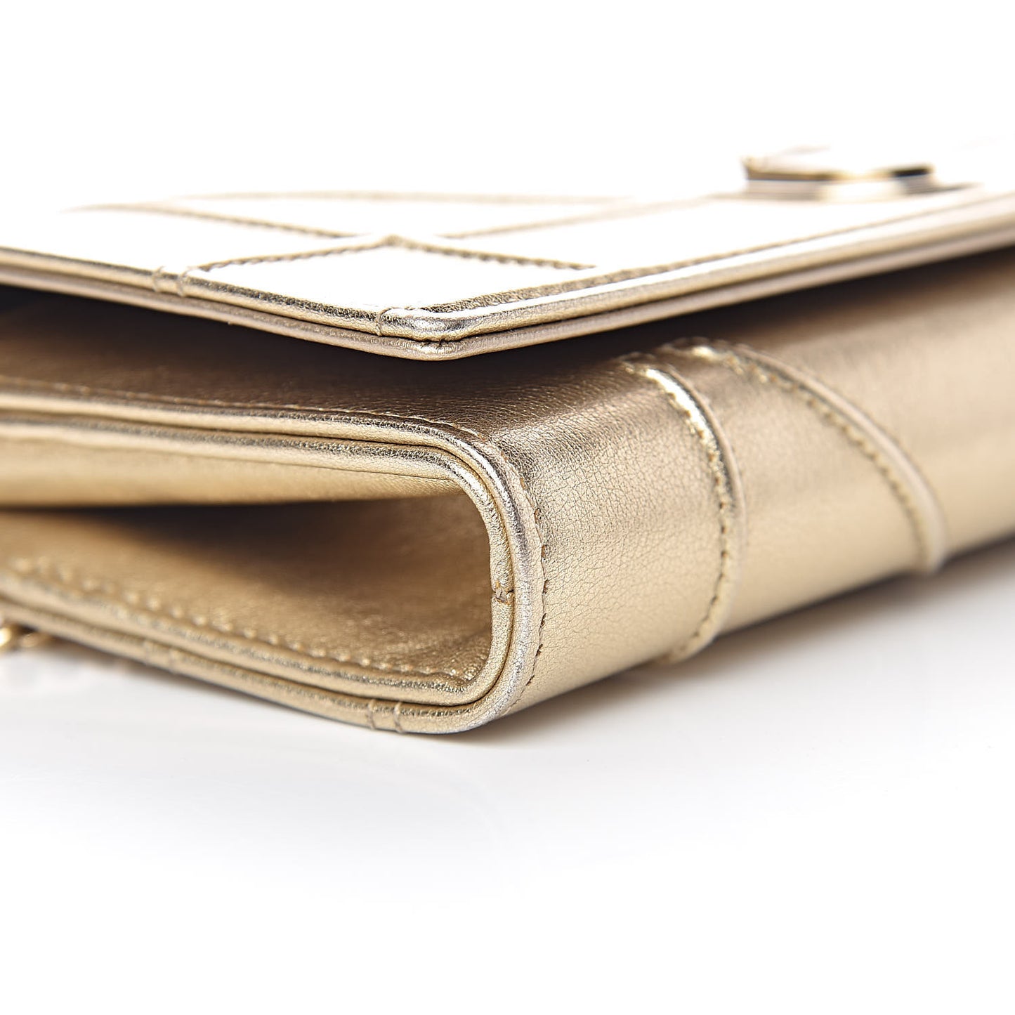 Metallic Calfskin Large Diorama Croisiere Chain Wallet Light Gold
