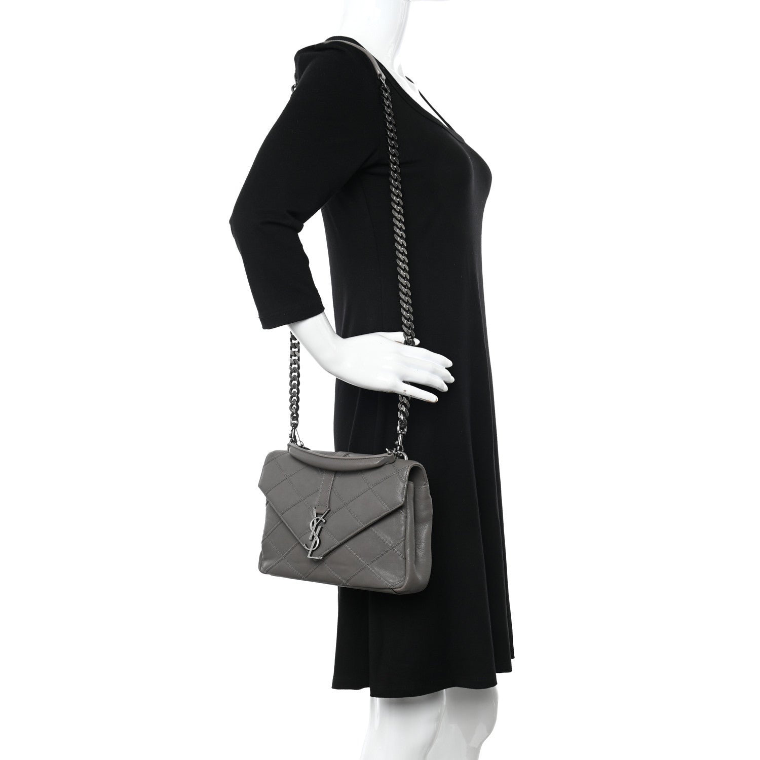Saint Laurent Calfskin Matelasse Diamond Quilted Monogram Medium College Bag Fog 2 of 11