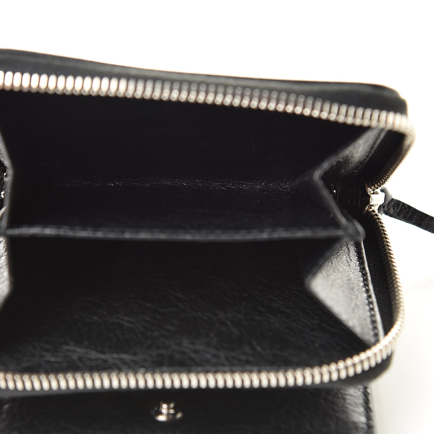Agneau Classic Silver Hardware Compact Wallet Black