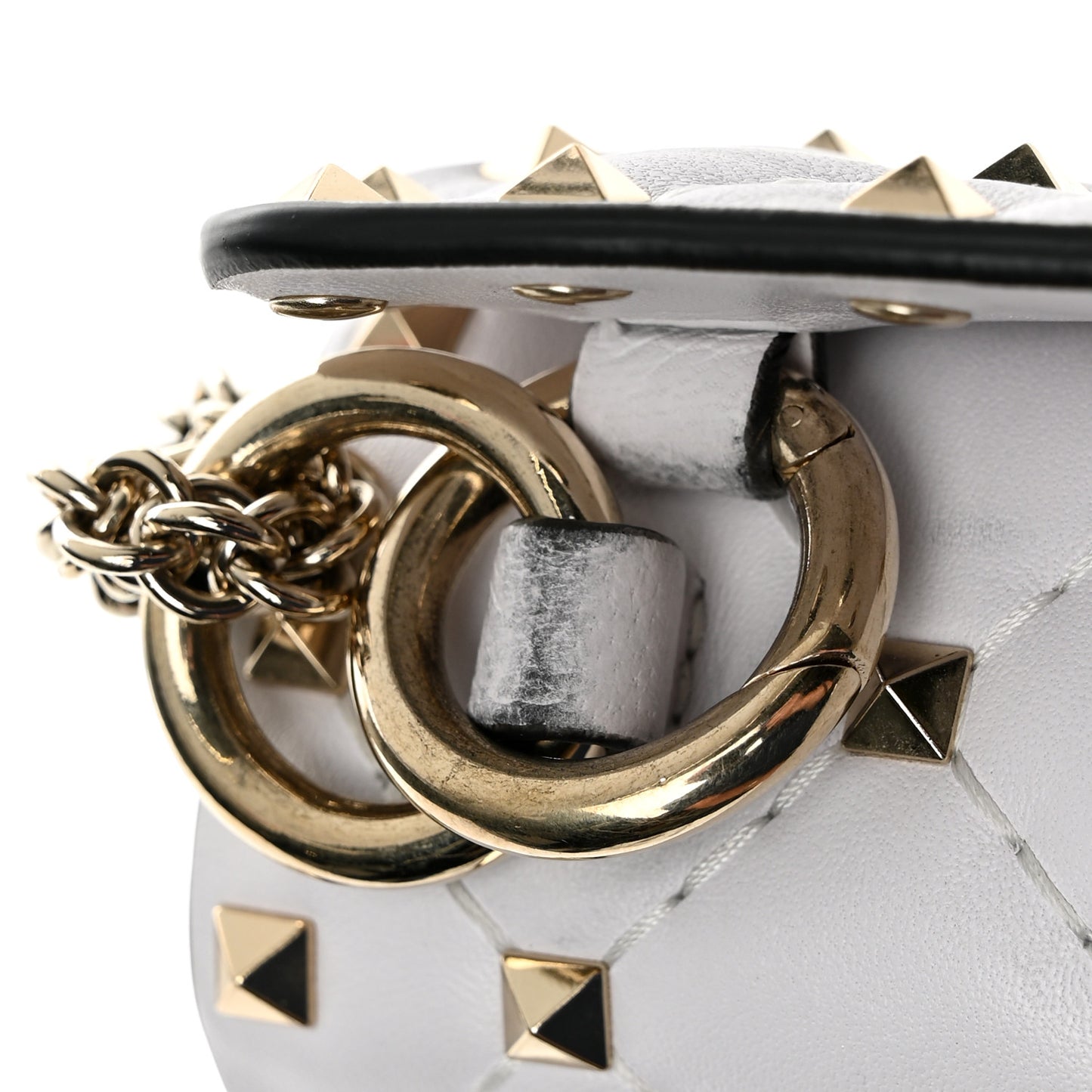 Lambskin VLTN Print Medium Rockstud Spike Shoulder Bag Optic White Black