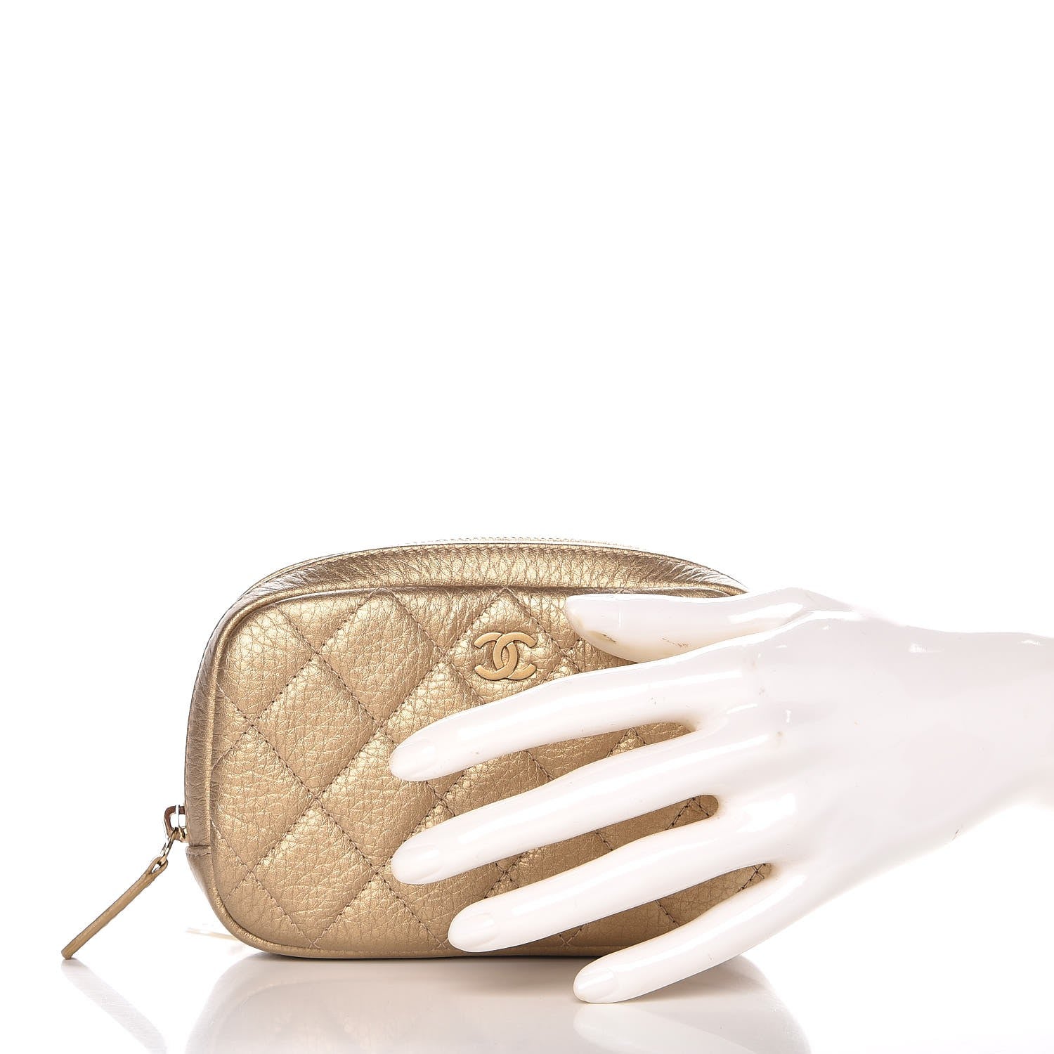 Chanel Metallic Calfskin Quilted Small Curvy Pouch Cosmetic Case Gold 2 of 8
