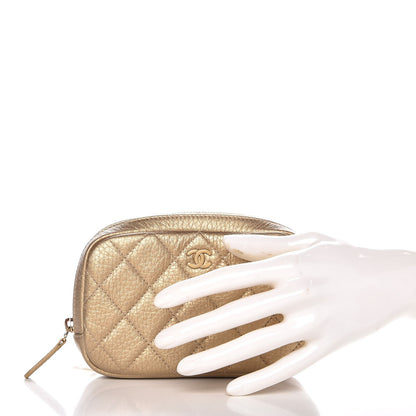 Chanel Metallic Calfskin Quilted Small Curvy Pouch Cosmetic Case Gold 2 of 8