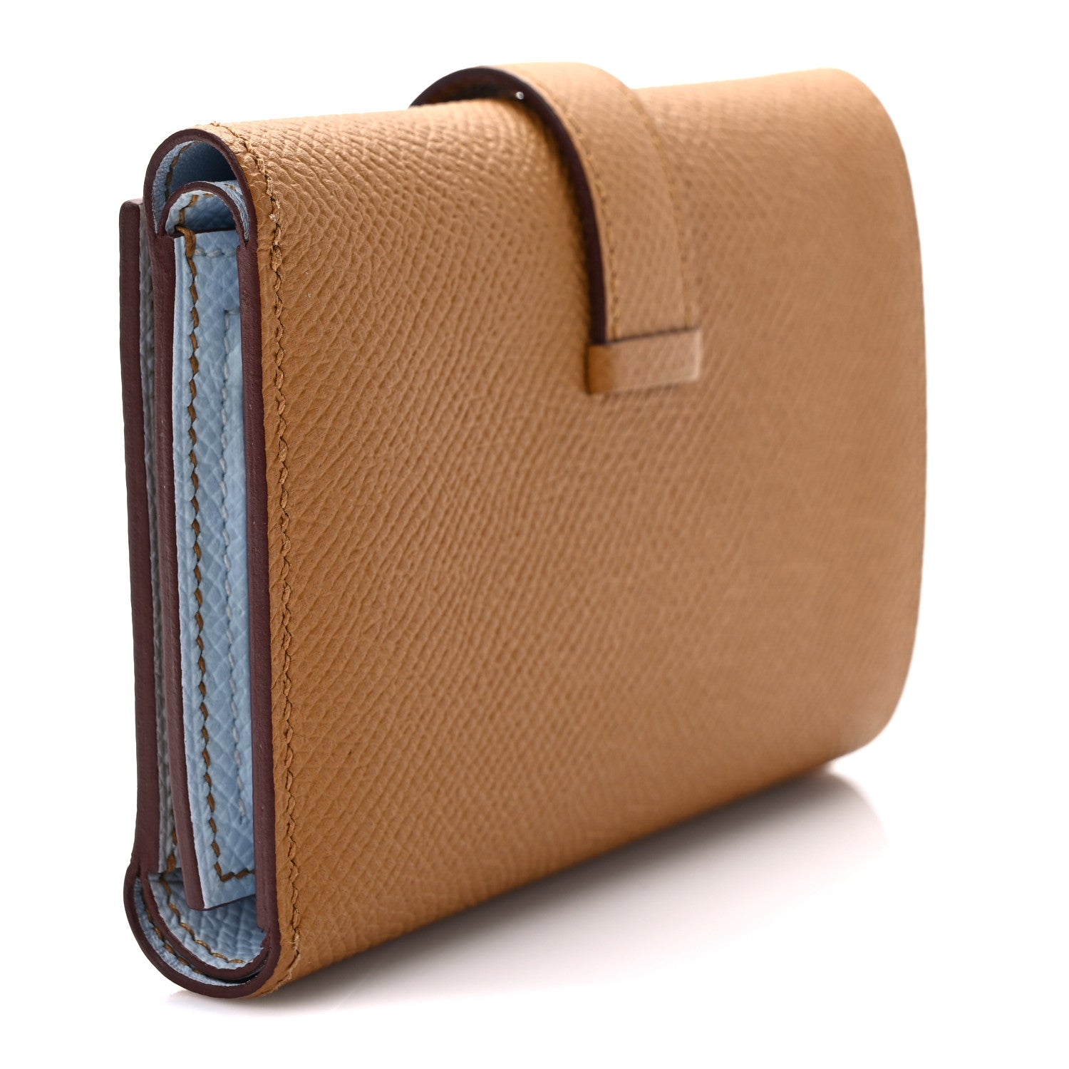 Hermes Epsom Verso Tri-Fold Bearn Compact Wallet Sesame Bleu Brume 3 of 7