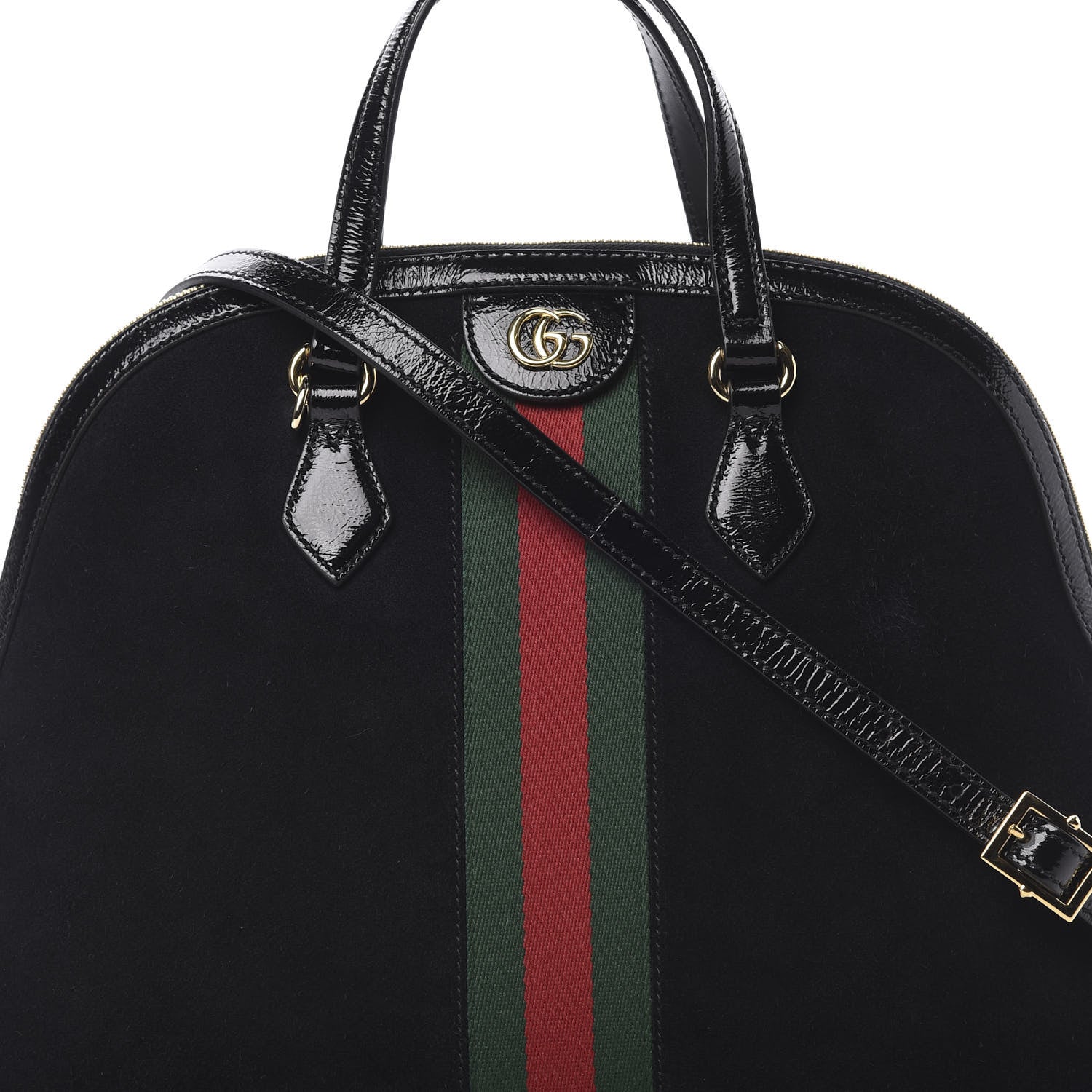 Gucci Suede Patent GG Web Medium Ophidia Top Handle Dome Bag Black 8 of 12