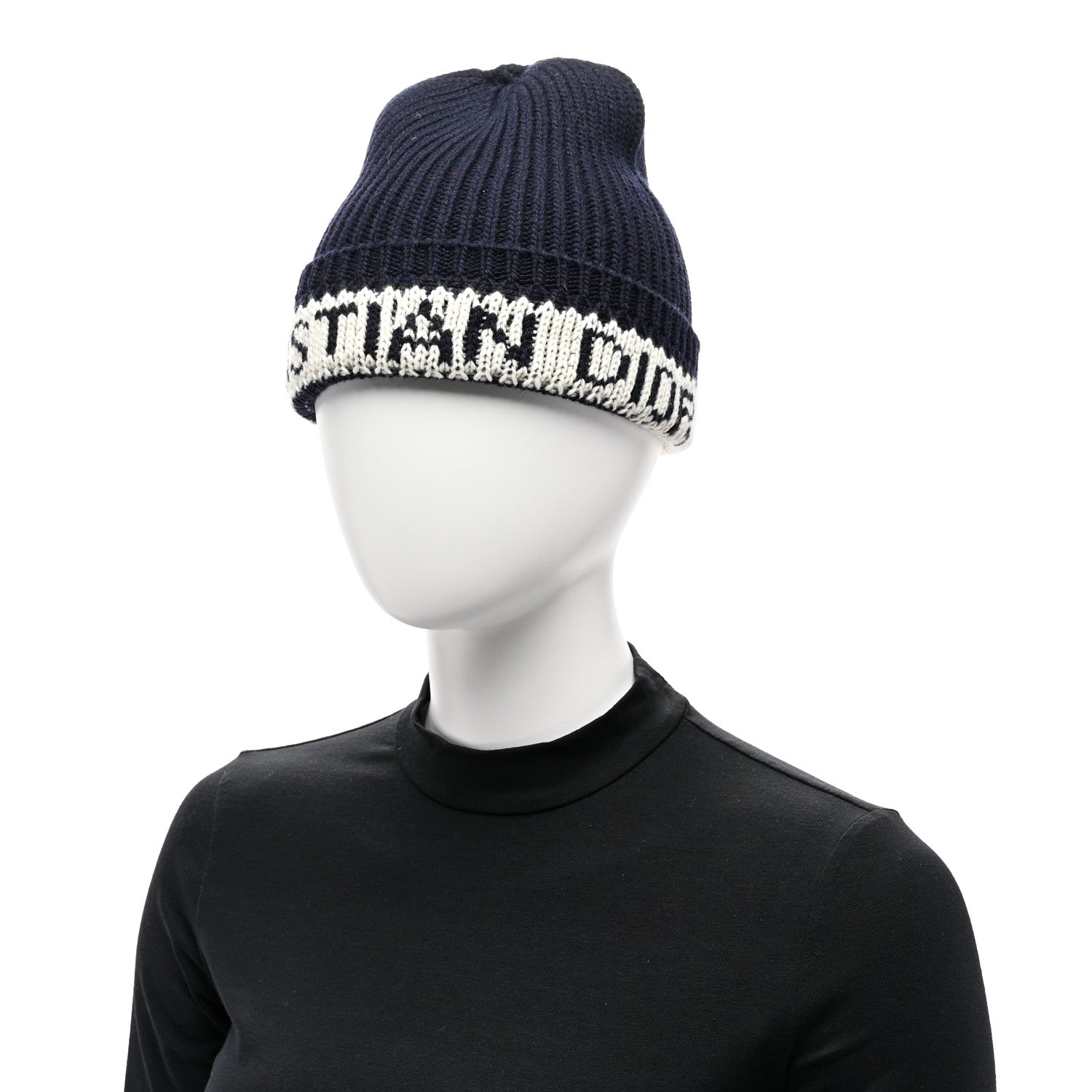 Christian Dior Cashmere Wool D-White Beanie Navy Blue White 2 of 5