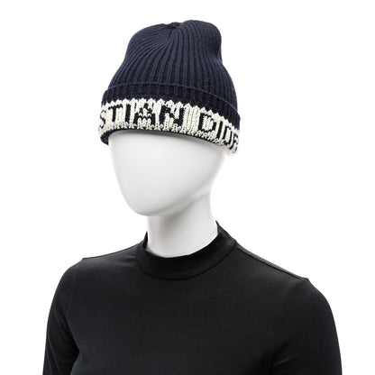 Christian Dior Cashmere Wool D-White Beanie Navy Blue White 2 of 5