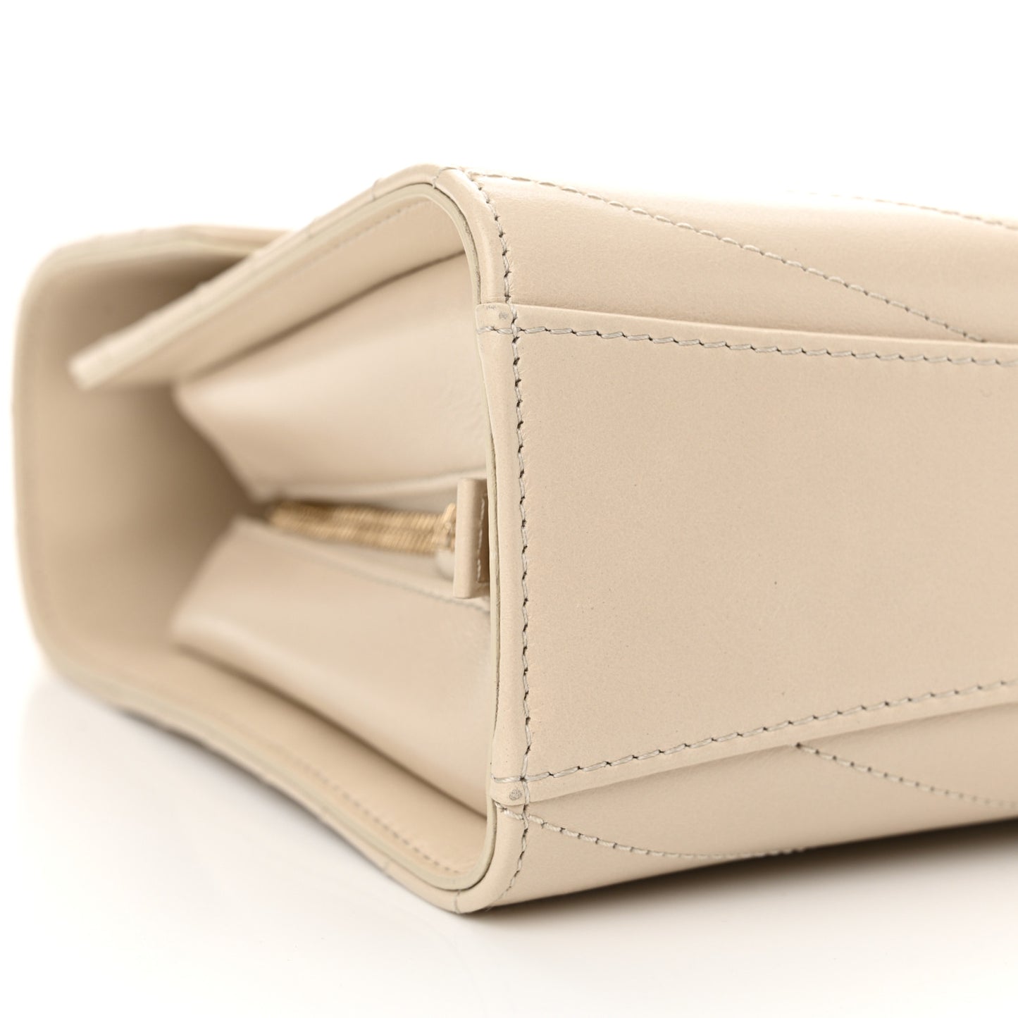 Calfskin Chevron Quilted Large Medal Flap Light Beige