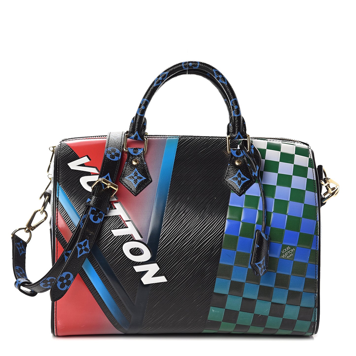 Epi Colored Monogram Damier Race Speedy Bandouliere 30 Black Rouge
