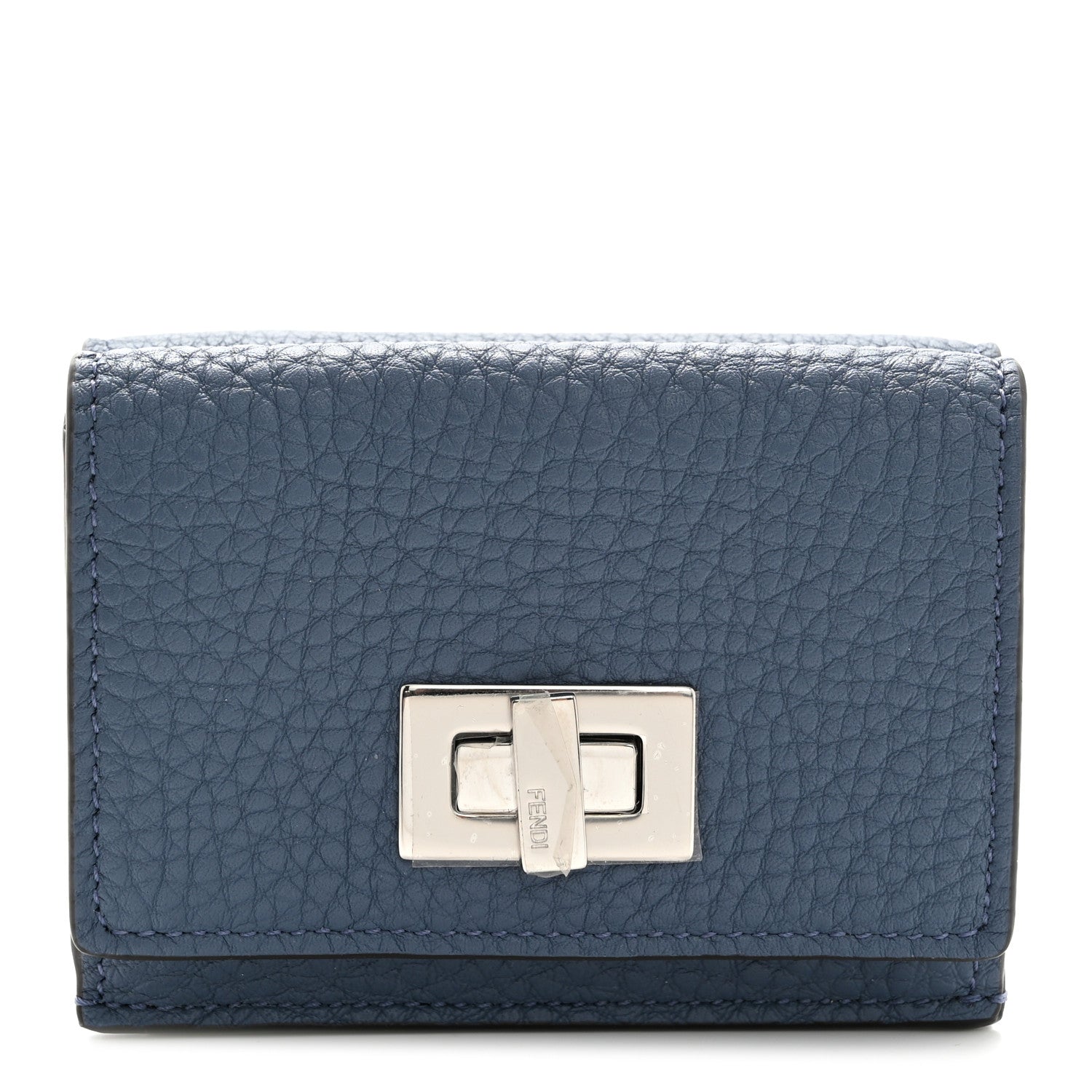 Fendi Cuoio Romano Vitello Grace Micro Peekaboo Tri-Fold Wallet Mirto Dark Blue 1 of 8