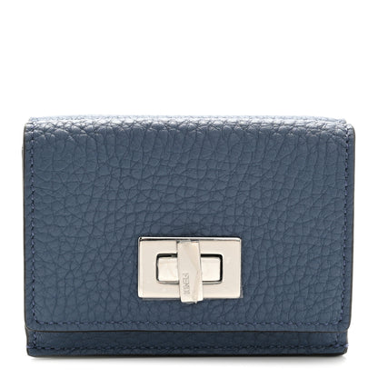 Fendi Cuoio Romano Vitello Grace Micro Peekaboo Tri-Fold Wallet Mirto Dark Blue 1 of 8