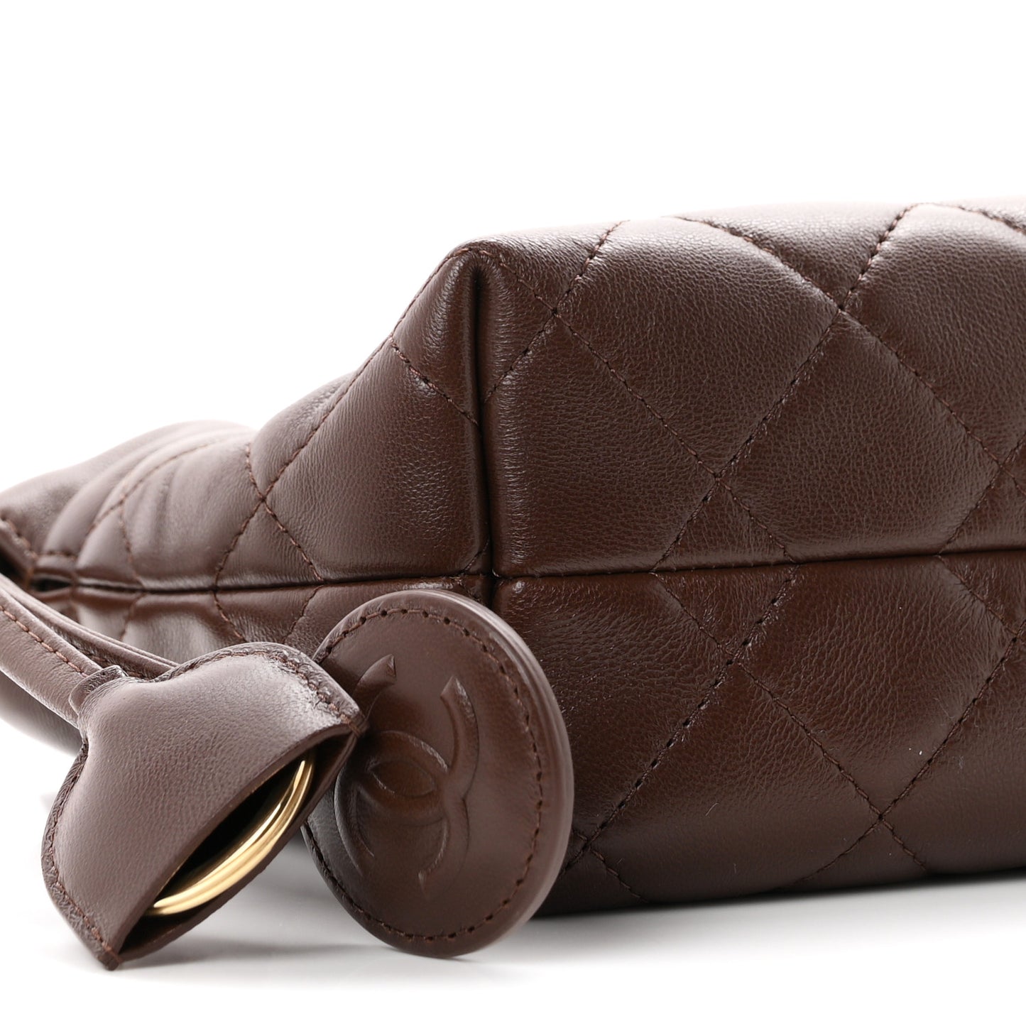Lambskin Quilted CC Drawstring Flap Clutch With Strap Brown