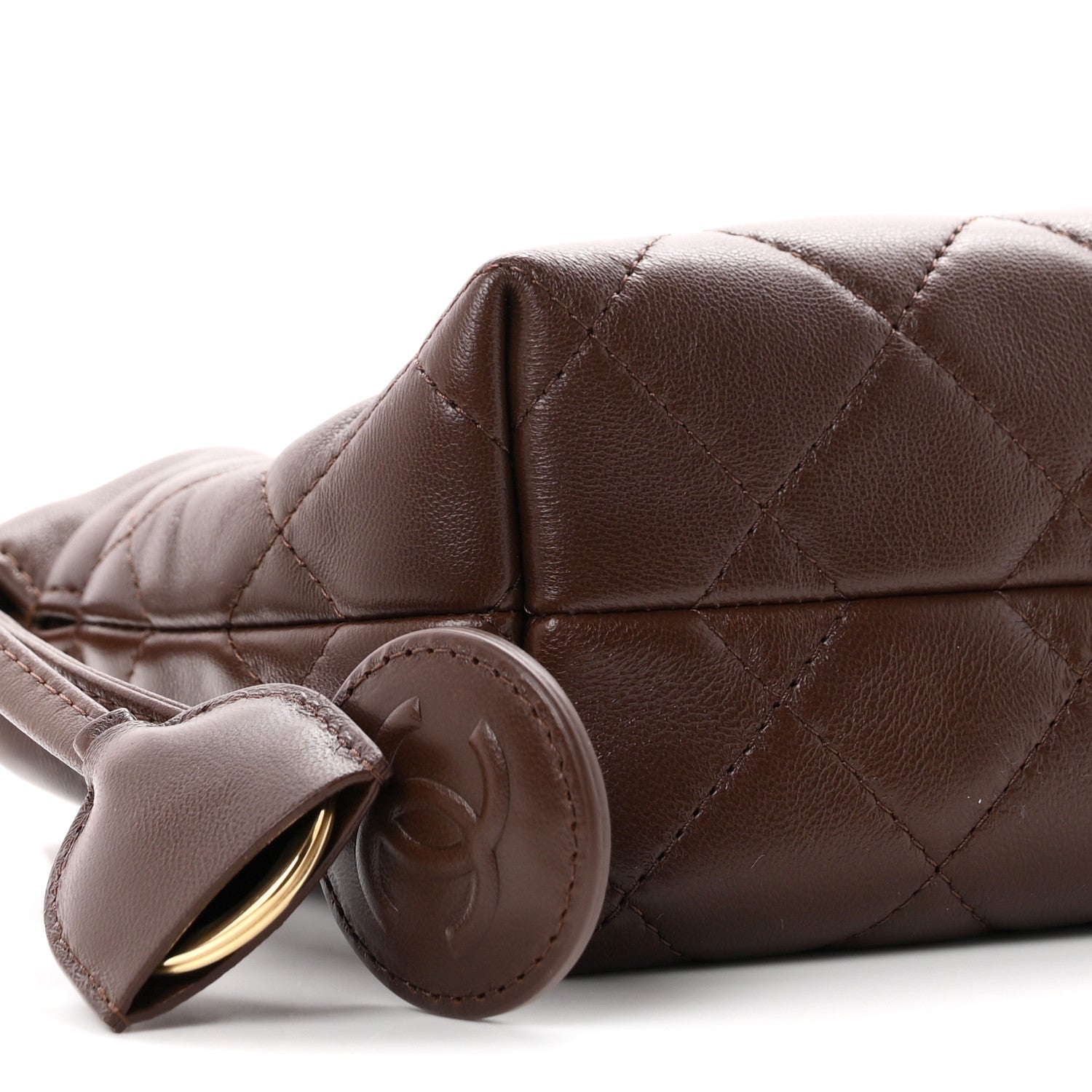 Chanel Lambskin Quilted CC Drawstring Flap Clutch With Strap Brown 9 of 11