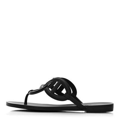 Hermes Rubber Womens Egerie Sandals 38 Black 1 of 7