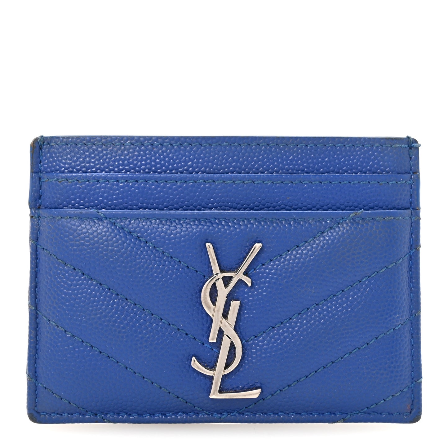 Grain De Poudre Matelasse Chevron Credit Monogram Card Case Blue Majorelle