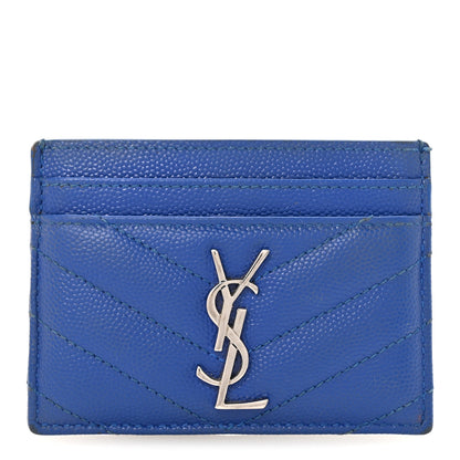 Saint Laurent Grain De Poudre Matelasse Chevron Credit Monogram Card Case Blue Majorelle 1 of 7