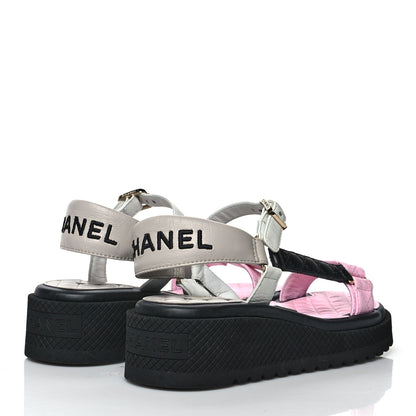 Chanel Lambskin Quilted CC Logo Platform Sandals 38 Black White Pink 4 of 9