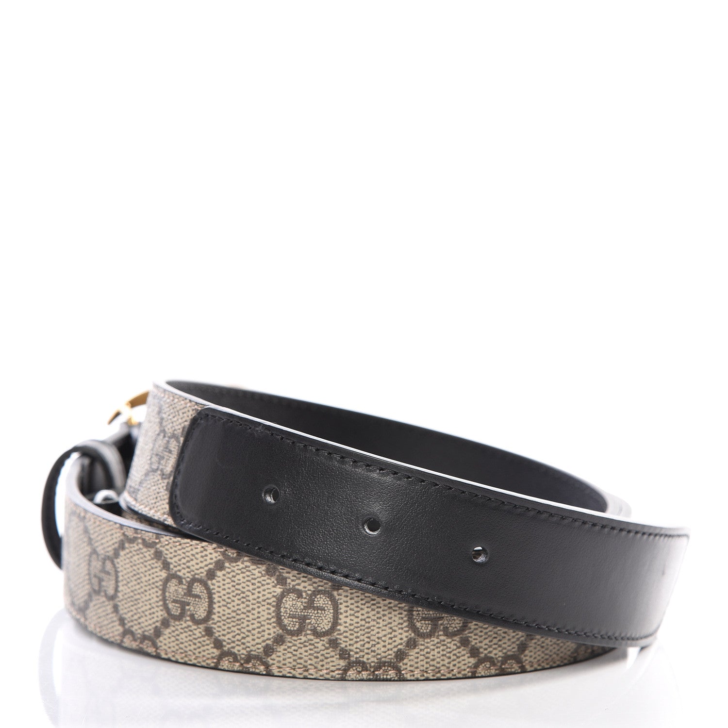 Gucci GG Supreme Monogram Matte Plutone Calfskin Double G 30mm Belt 100 40 Beige Ebony Black 3 of 5