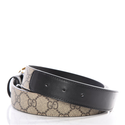 Gucci GG Supreme Monogram Matte Plutone Calfskin Double G 30mm Belt 100 40 Beige Ebony Black 3 of 5