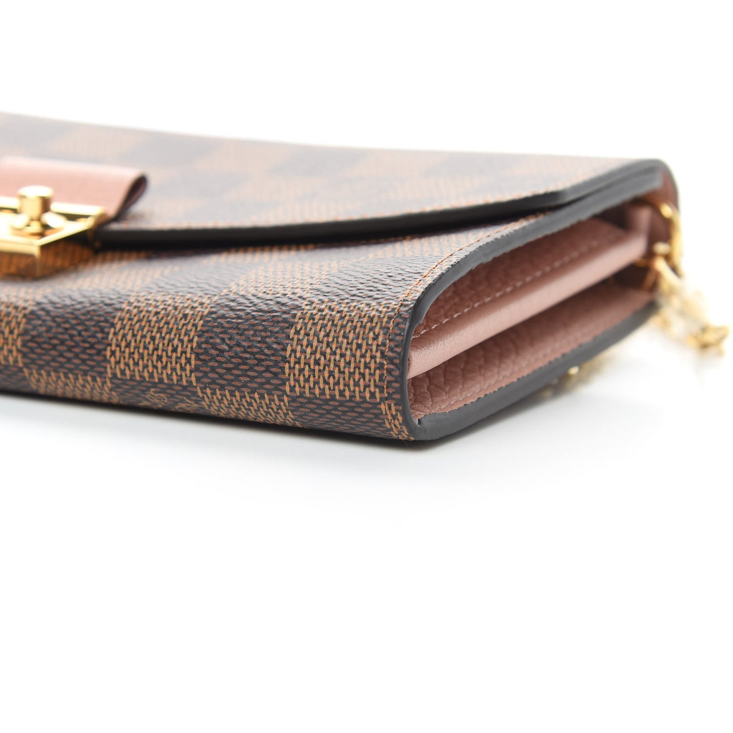 Damier Ebene Croisette Chain Wallet Rose Ballerine