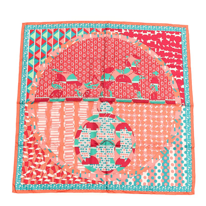 Hermes Silk Ex-Libris En Cravates 90 Scarf Saumon Turquoise Framboise 1 of 4