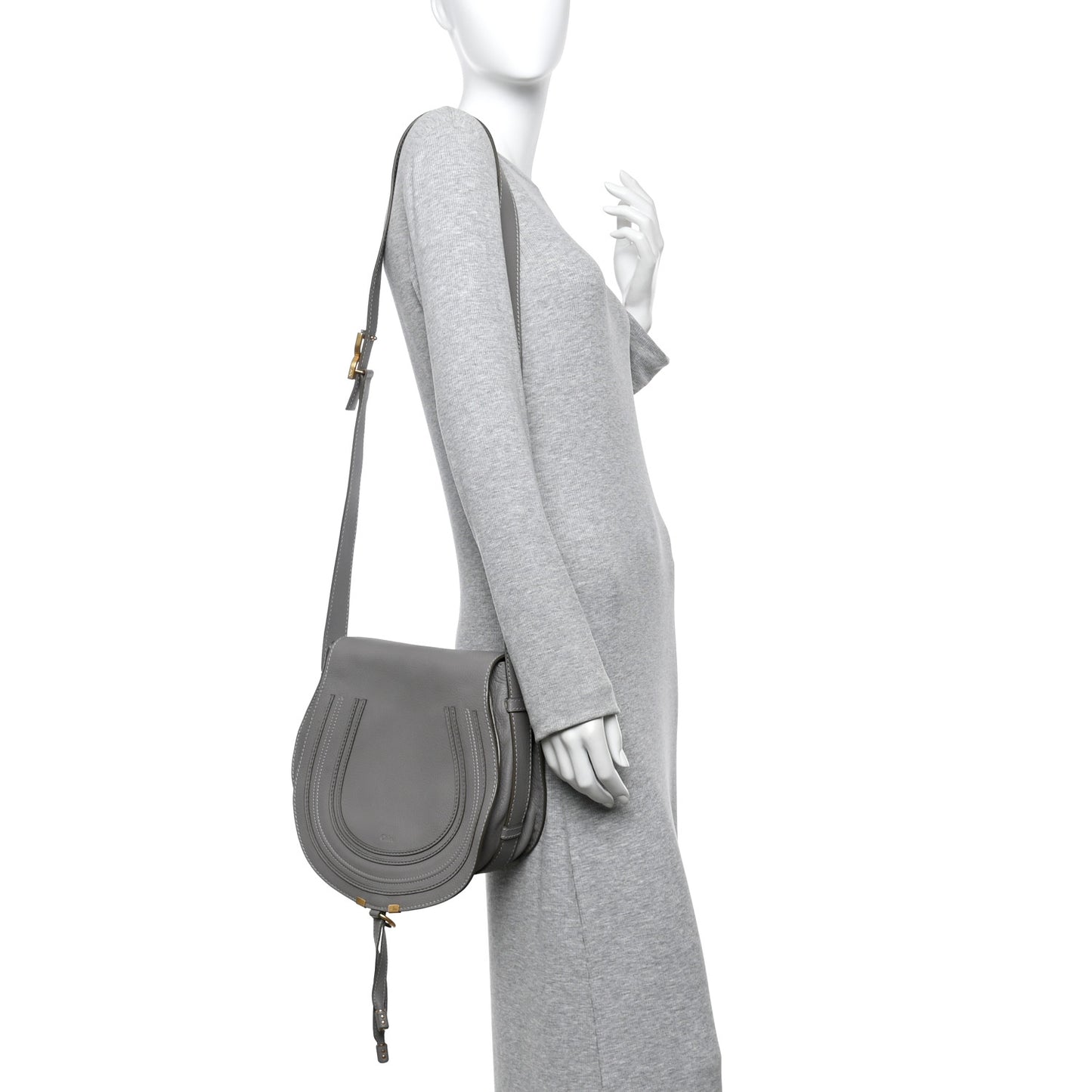 Calfskin Medium Marcie Round Crossbody Bag Cashmere Grey