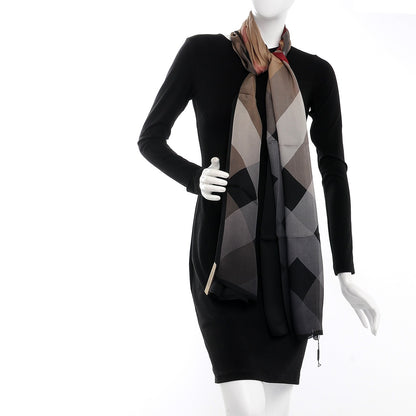 Burberry Silk Ombre Check Scarf Camel Black 2 of 5