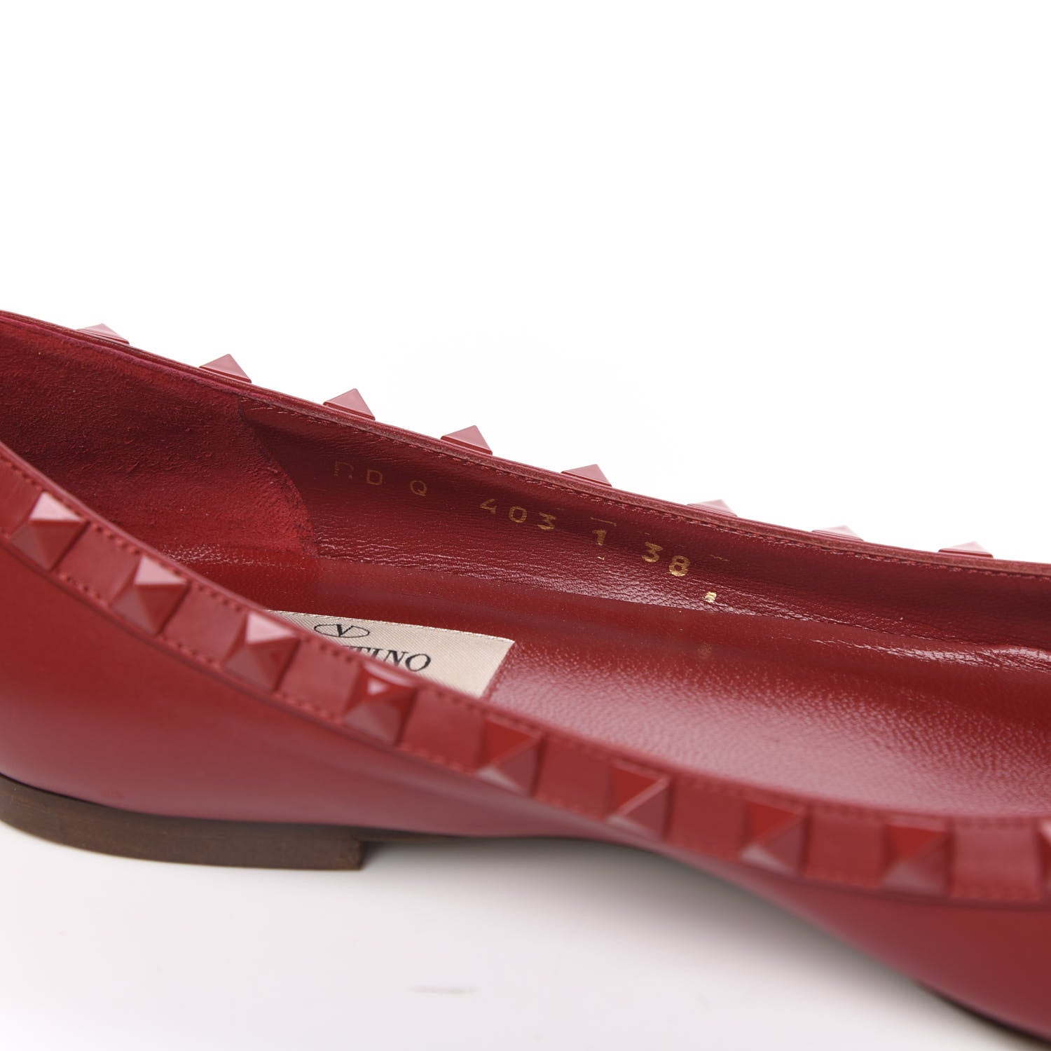 Valentino Garavani Calfskin Lacquered Monochrome Rockstud Ballerina Flats 38 Rosso Valentino 7 of 10